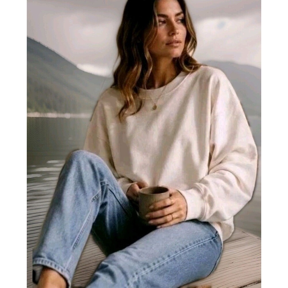 Zara Trafaluc Heavyweight Cotton T-Shirt M Cream Oversized Quiet Luxury Minimal